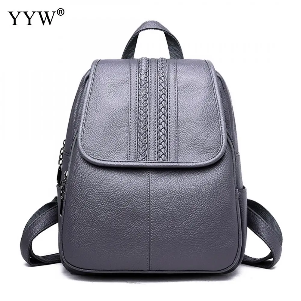 gray YYW, высококачественный кожаный рюкзак для женщин, модный женский рюкзак, красные сумки, Большая вместительная школьная сумка, Mochila Feminina - Цвет: gray