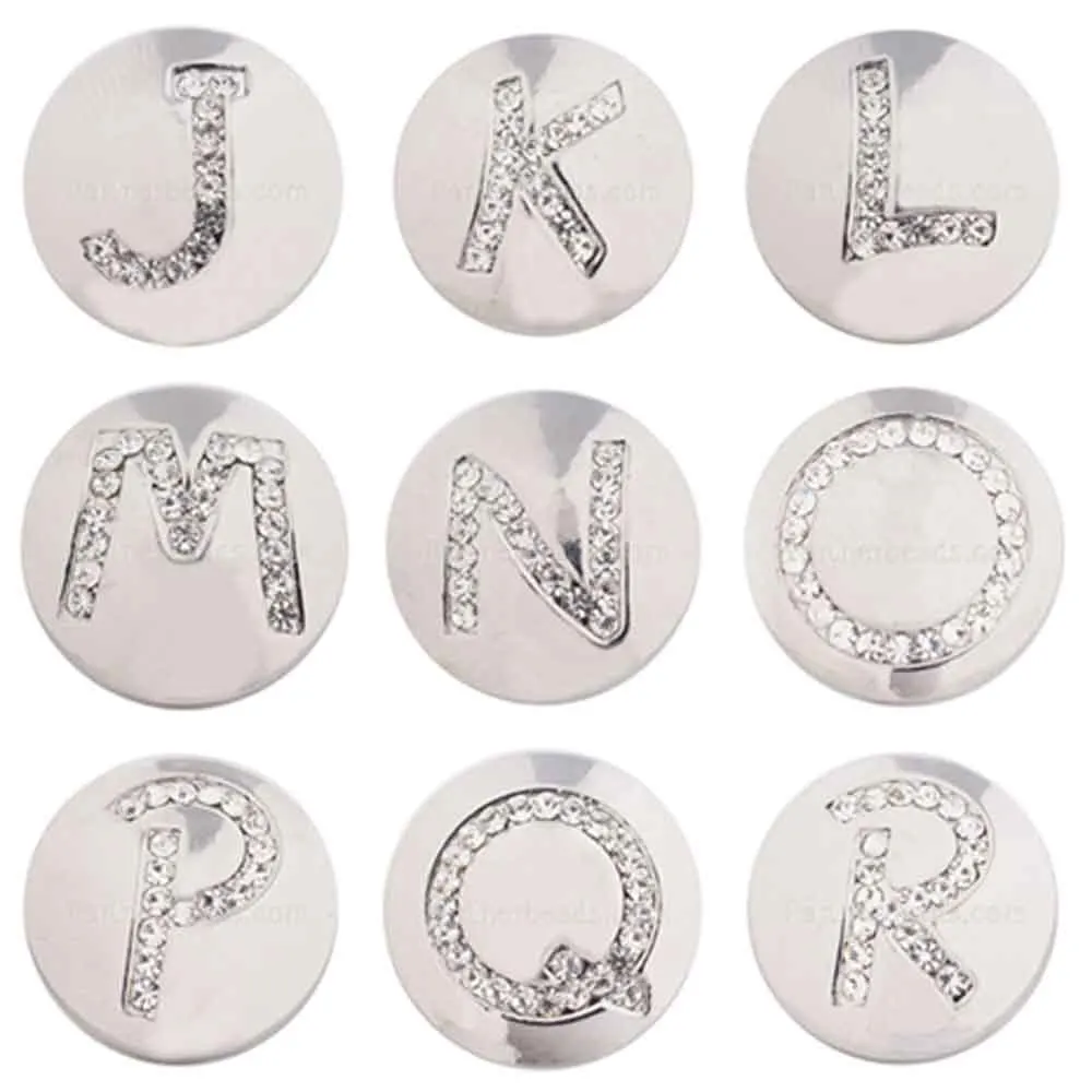 New arrival English words A-S alphabets snap button jewelry 18mm rhinestone snaps fit for bracelets KC5215 | Украшения и