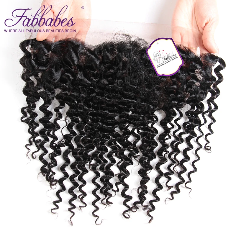 Fabbabes Peruvia глубокая волна 13*4 Кружева Фронтальная уха до Бесплатная/закрытие