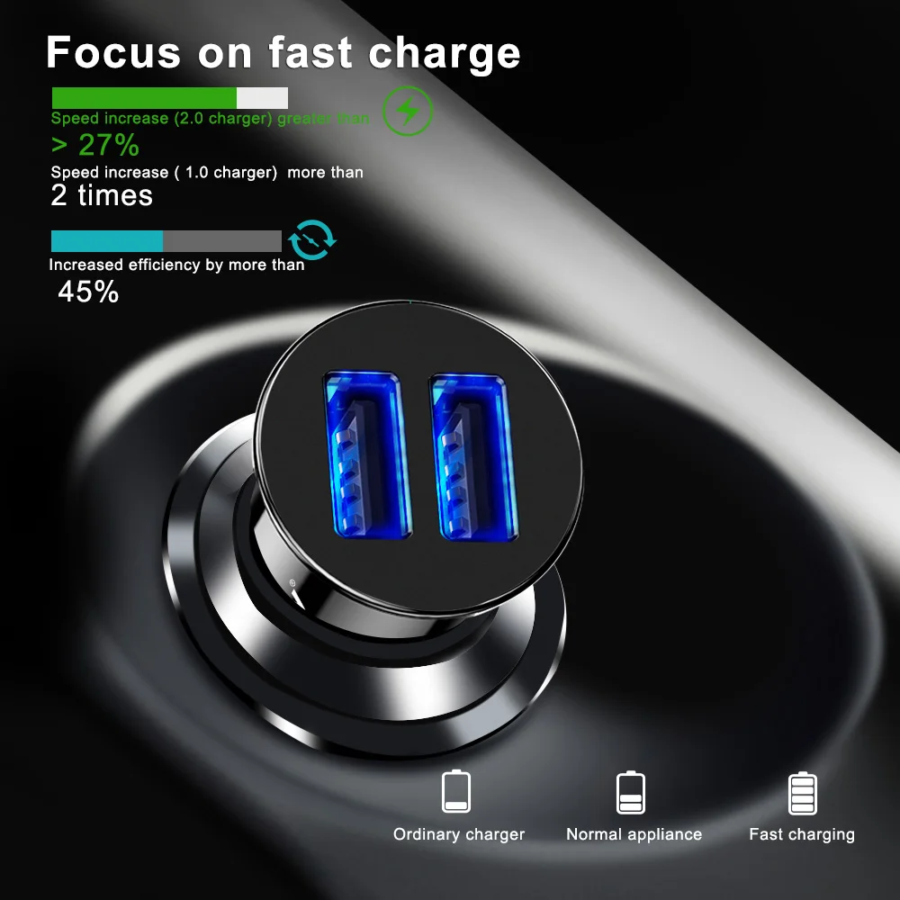 Мини Двойное USB быстрое зарядное устройство автомобильное для Xiaomi Huawei 3.4A