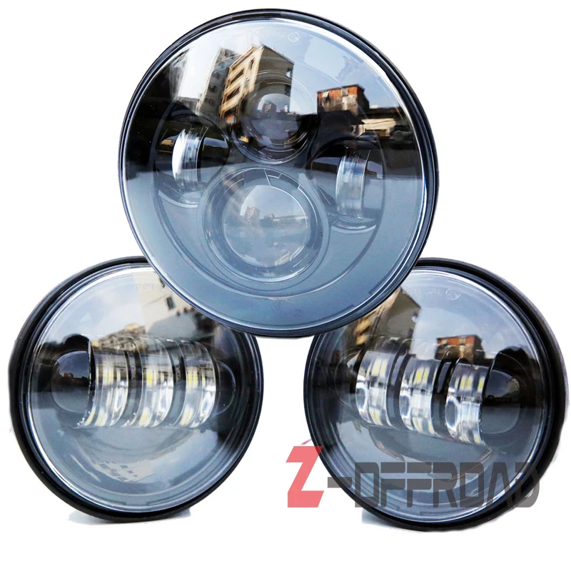 Для мотоцикла черный комплект фар 7 &quotplug &amp play светодиодные фары для замены + 2 шт.