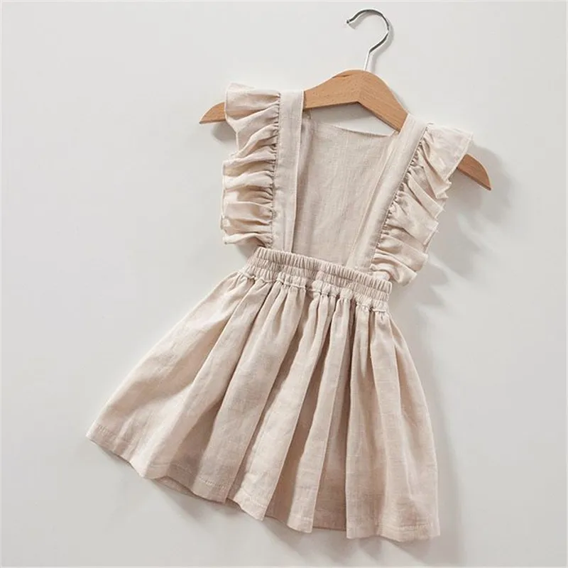 

1-7T Toddler Kids Baby Girl Clothes Summer Ruffles Plain Sundress Elegant Cotton Cute Princess Casual Dress Outfits