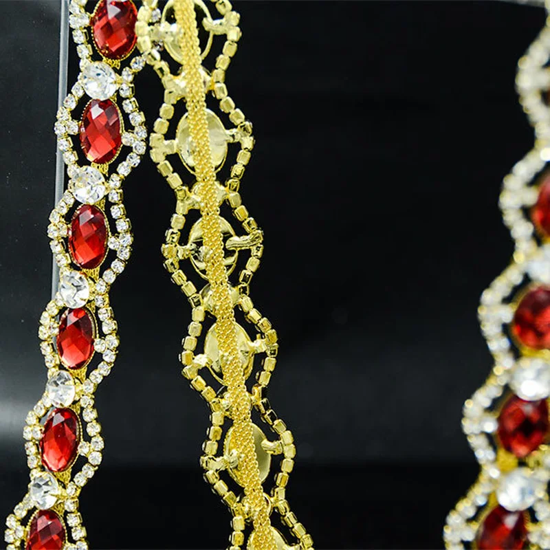 1yd Сверкающий Прозрачный горный хрусталь красный кристалл планки костюм Золотая