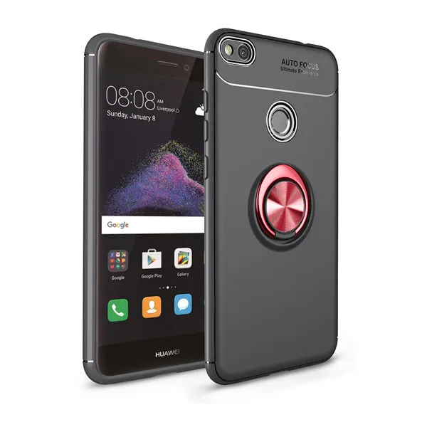 Black red Huawei P8 P9 Lite чехол для Honor 8 Lite чехол для телефона с магнитным кольцом для huawei GR3 - Цвет: Black red