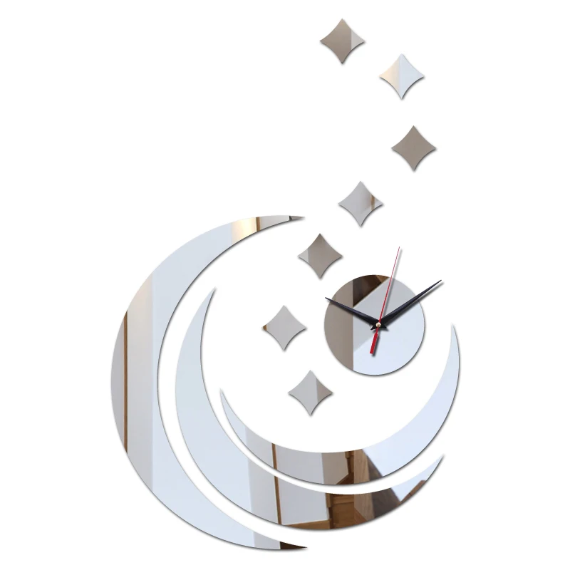 Зеркальные акриловые настенные часы сделай сам декор Луна геометрические