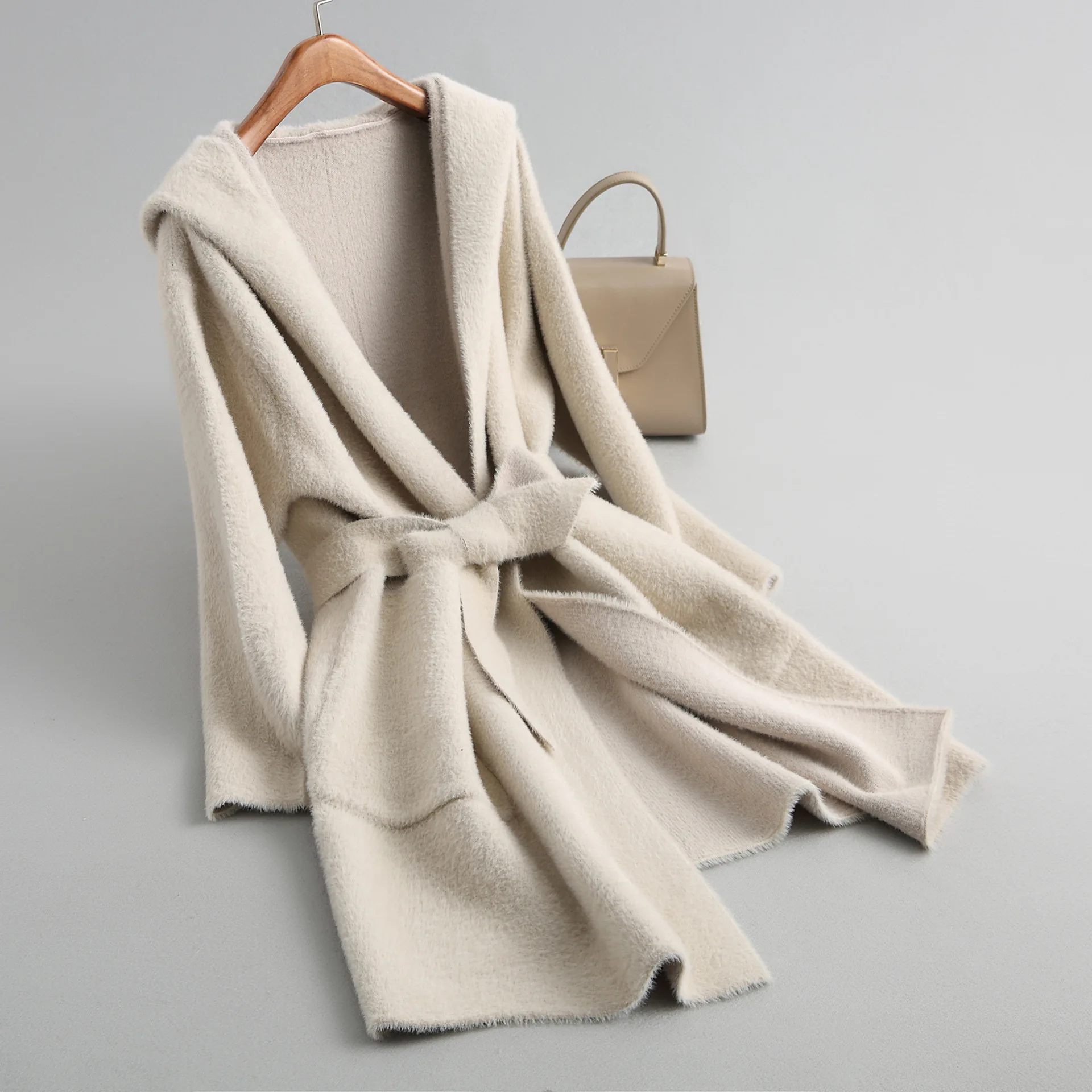 M beige Корейское вязаное осенне-зимнее женское пальто, новинка, длинный тонкий теплый плащ с капюшоном, Повседневный Кардиган, ветровка, верхняя одежда - Цвет: M beige