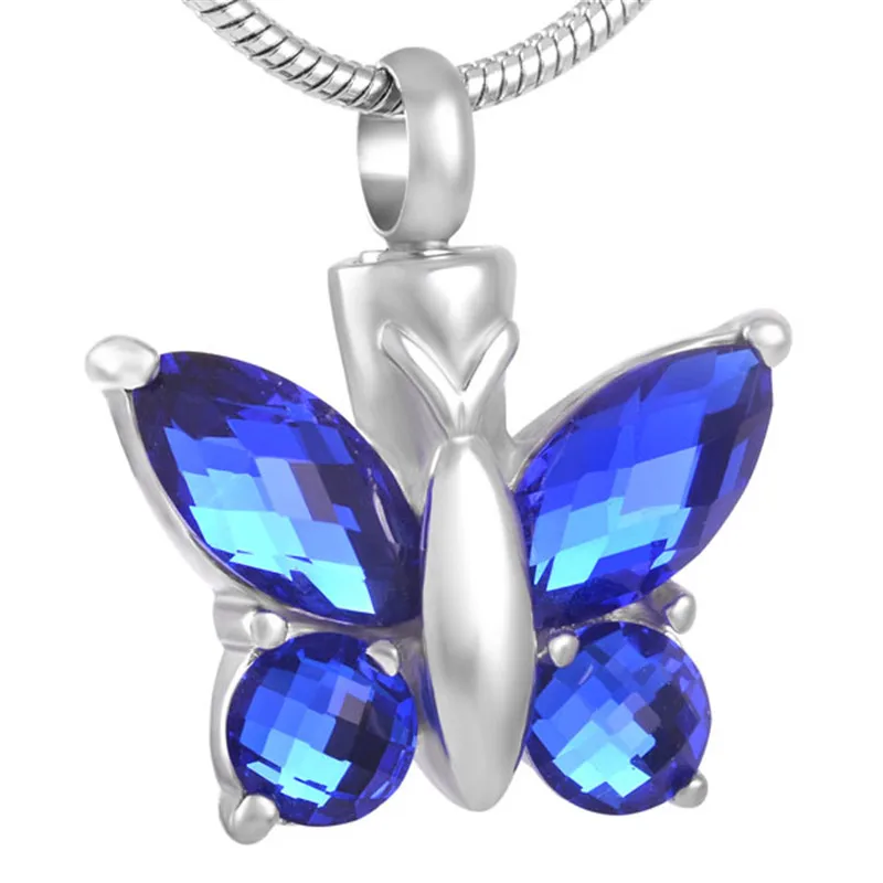 IJD8497 Shiny Butterfly with Crystal Pets Cremation Necklace for Memorial Ashes Holder Stainless Steel Urn Ashes Holder Jewelry