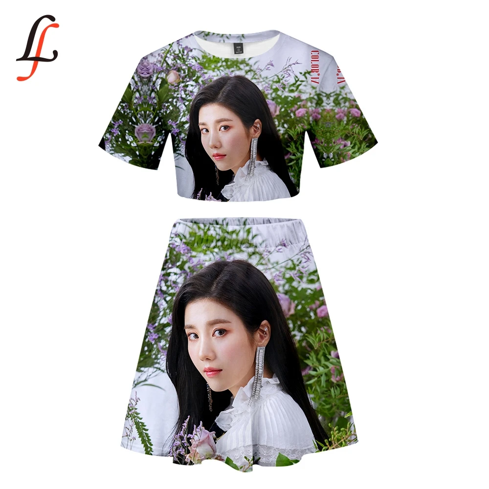 Izone 3D Харадзюку Kpop Modis сексуальный комплект короткая юбка костюм футболка с