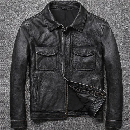 Cow Leather Black Мужские летные куртки размера плюс XXXXL из натуральной кожи, мотоциклетные мужские пальто, куртка авиатора, мужские пальто из натуральной кожи, европейские A584 - Цвет: Cow Leather Black