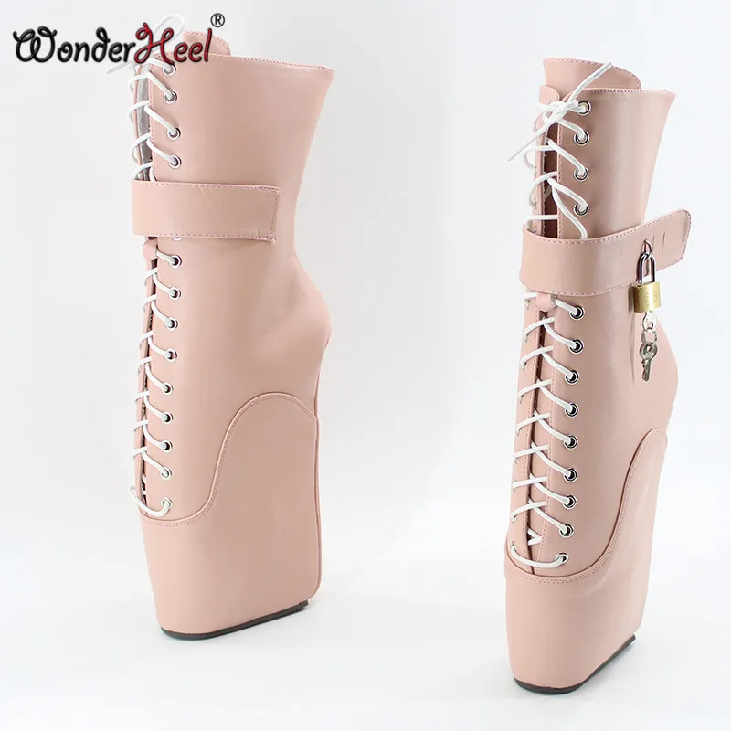 Wonderheel/Новинка; балетки на шнуровке; Каблук 7 дюймов; с необычным каблуком; из матовой искусственной кожи; модная пикантная обувь с замками; балетки; ботильоны