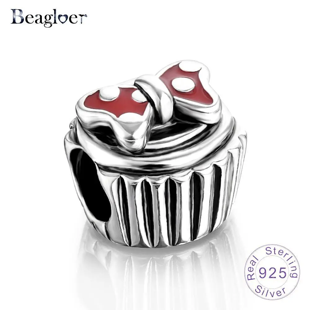 Beagloer модные 925 пробы серебро торт с красной эмалью бантом Бусины Fit оригинальный