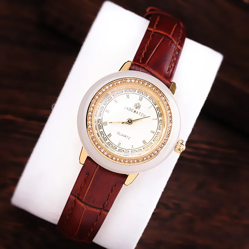 Womens Горячая Распродажа Топ брендовые качественные мужские часы, украшенные драгоценными камнями подарочные часы для пары антикварные нефритовые часы мужские классические часы из натуральной кожи кварцевые часы - Цвет: Womens