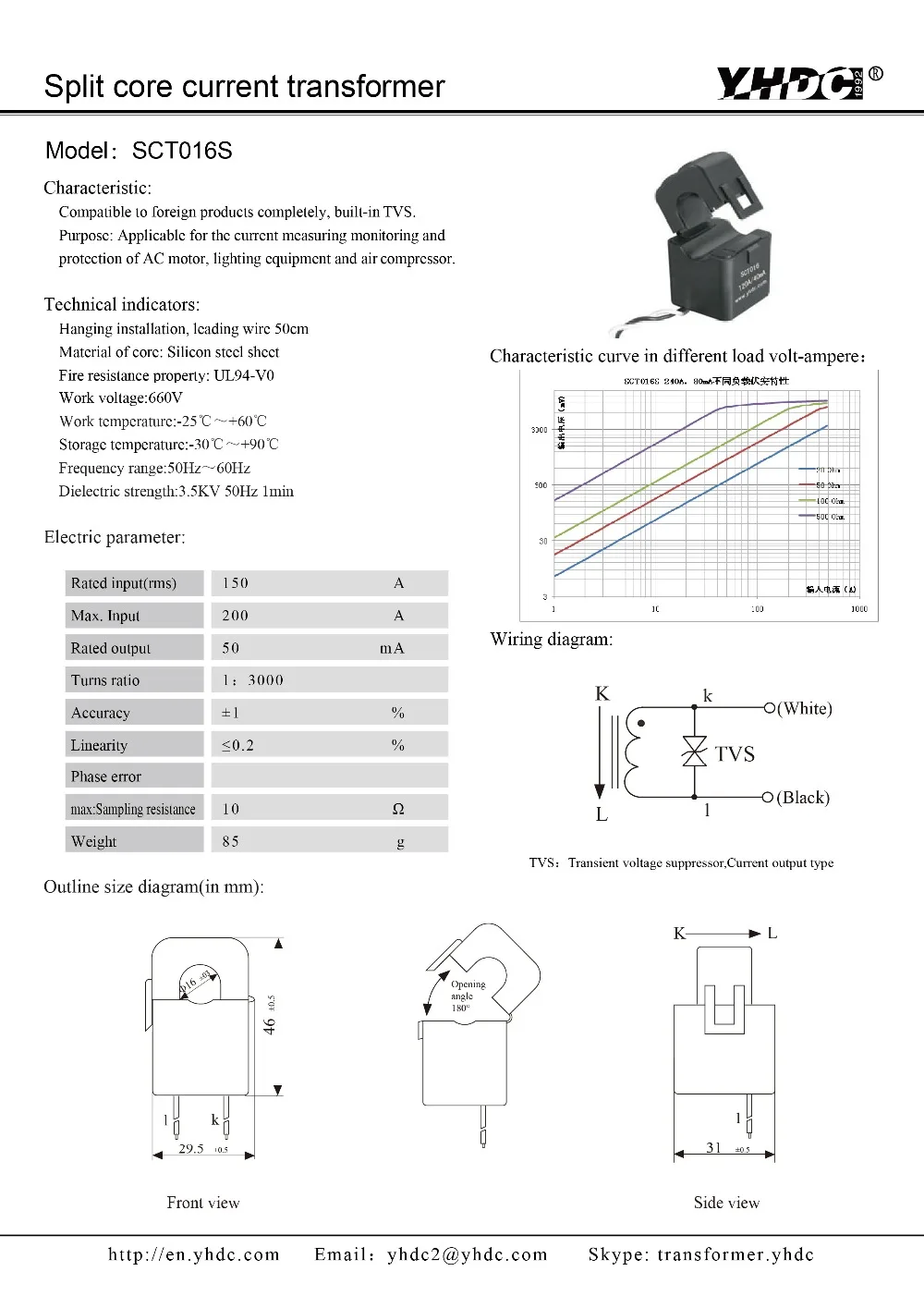 SCT016S вход 150A выход 50mA Тип подвески 1:3000 Accuracy1% разделение Core трансформатор тока переменного тока сенсор