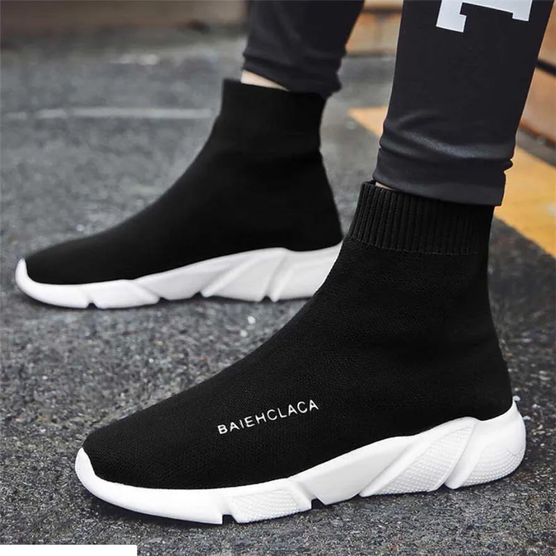 Large size socks shoes men's lightweight sports flying woven mesh breathable running casual high to help shoe | Обувь
