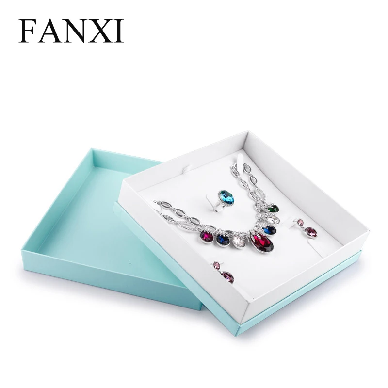 FANXI синяя бумажная шкатулка для ювелирных изделий из искусственной кожи с