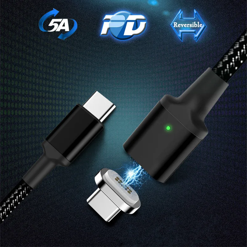 Фото Магнитный кабель type C 100 Вт 5А быстрая зарядка PD USB для Macbook зарядный huawei Xiaomi Магнитный кабель type C 100 Вт 5А быстрая зарядка PD USB для Macbook зарядный huawei Xiaomi