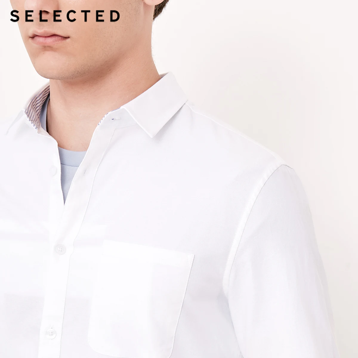 Отборные мужские хлопок Slim Fit полосой сращивания Повседневная рубашка S | 418305526