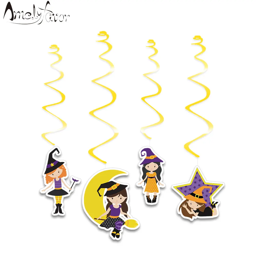 Halloween Theme Series 4 Ceiling Hanging Swirl Decoration magic Witches moon star Party Decorations Supplies | Дом и сад