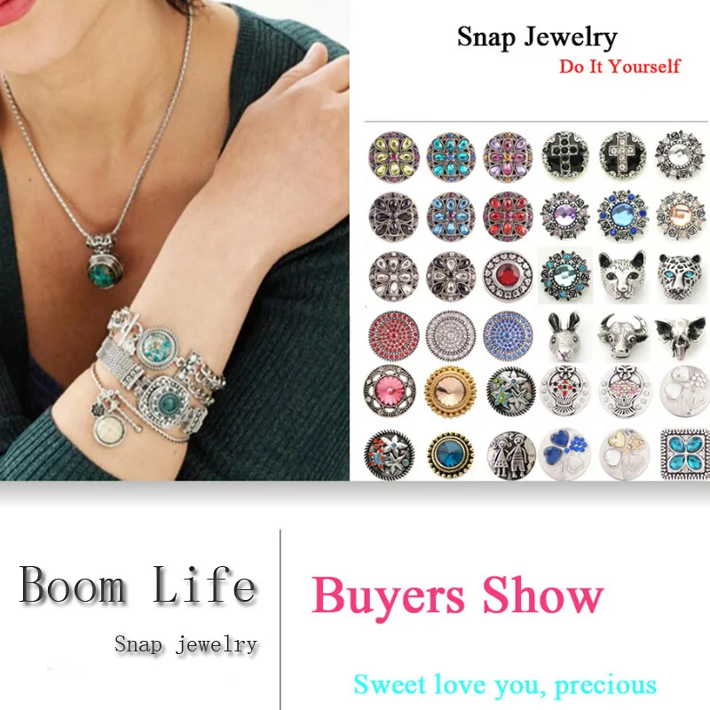 

Wholesale 10pcs/lot New Snap Jewelry Mixed tree of Life 18mm Glass Snap Buttons Fit Leather Snap Button Bracelet Jewelry