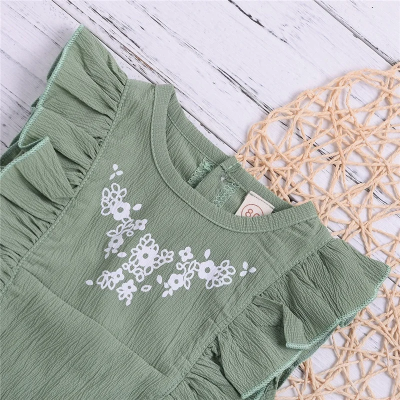 От 0 до 2 лет летние детские комбинезоны без рукавов с оборками зеленые шорты