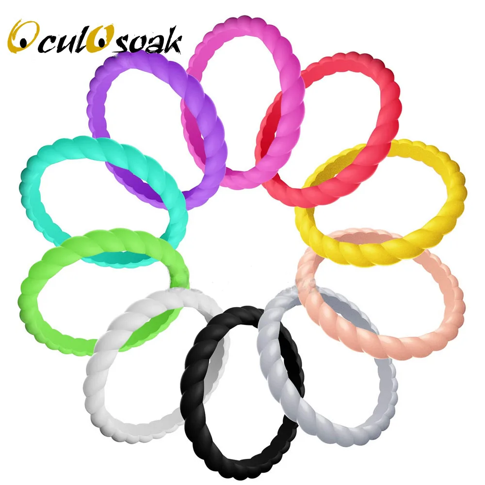 

10pcs/set High Quality 3-8.7mm Hypoallergenic Crossfit Flexible Silicone Ring Men Women Wedding Rings Sports Rubber Finger Ring