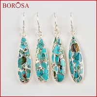 borosa 5pairs teardrop silver color natural copper turquoises dangle earrings natural blue stone drop earrings jewelry s1547 e