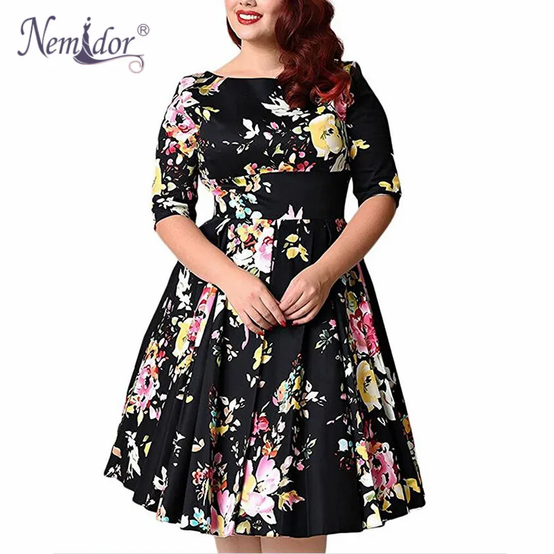 Женское винтажное платье миди с рукавом до локтя V образным вырезом|swing dress|print