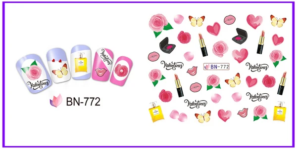 Uprettego 12 упак./лот воды Наклейка ногтей nail стикер Валентина Lip stick Высокий каблук обувь флакон духов Роза BN769-780