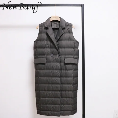 Серый NewBang M L XL длинный жилет женский светильник пуховые жилеты отложной теплый открытый весна осень - Цвет: Серый