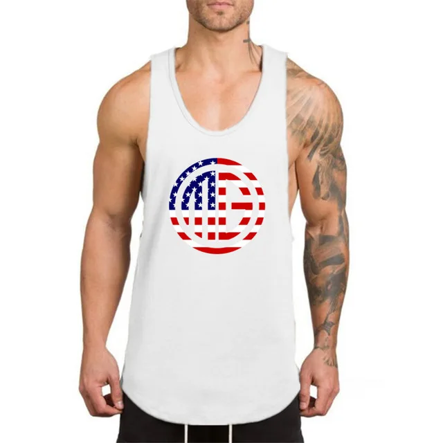 Summer men's bodybuilding fitness running vest cotton round neck sleeveless T-shirt moisture wicking quick-drying printing | Спорт и