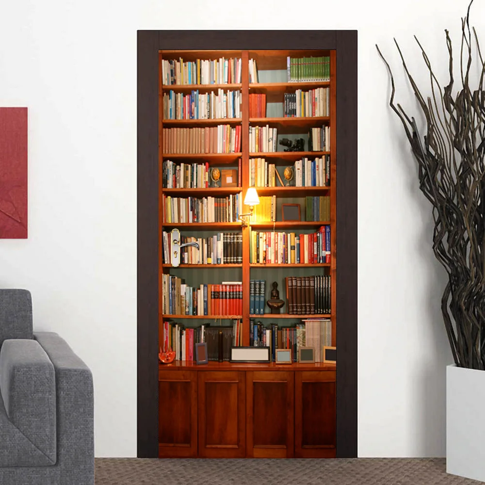 

Funlife Door Sticker Retro bookcase 3D pattern Wooden Door Renovation Self-adhesive Home Decoration Waterproof Door Sticker