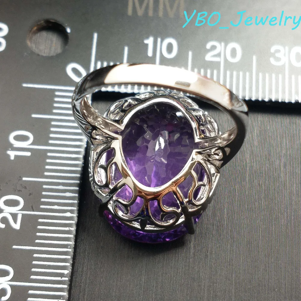 YBO- дизайн супер огромное кольцо натуральный аметист 28,5 ct ov 17*23 мм в 925 Серебряное кольцо с покрытием из белого золота 18 К роскошное кольцо