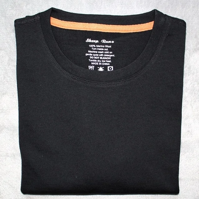 Black and Orange Контрастная отделка 180-190GSM Весна Лето австралийская мериносовая шерсть Мужская футболка с коротким рукавом, повседневный вкус, американский стиль - Цвет: Black and Orange