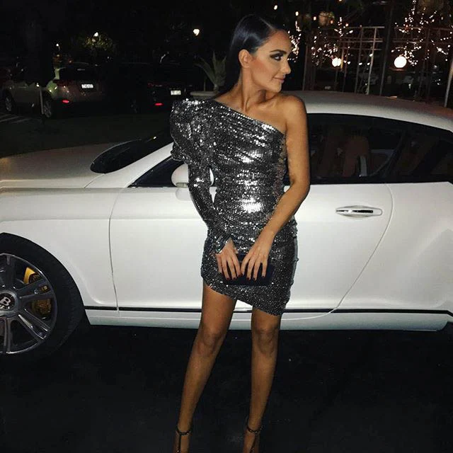 2019 без бретелек на одно плечо с открытой спиной модное мини платье блестками