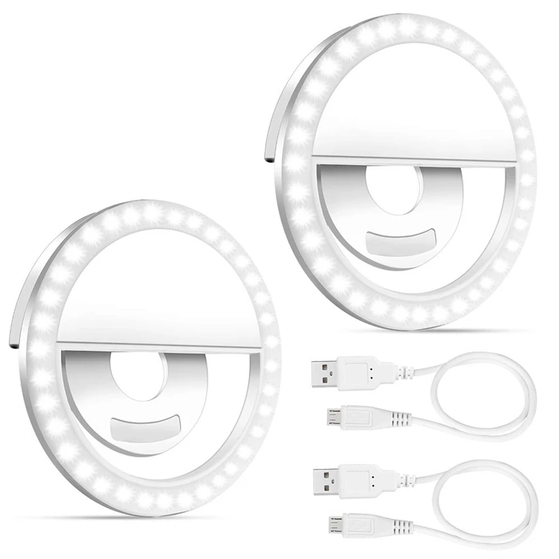 

Selfie Light Ring, 2 Pack Led Circle Clip On Cell Phone Laptop Camera Led Light 3-Level 36 Led Adjustable Brightness Video Lig