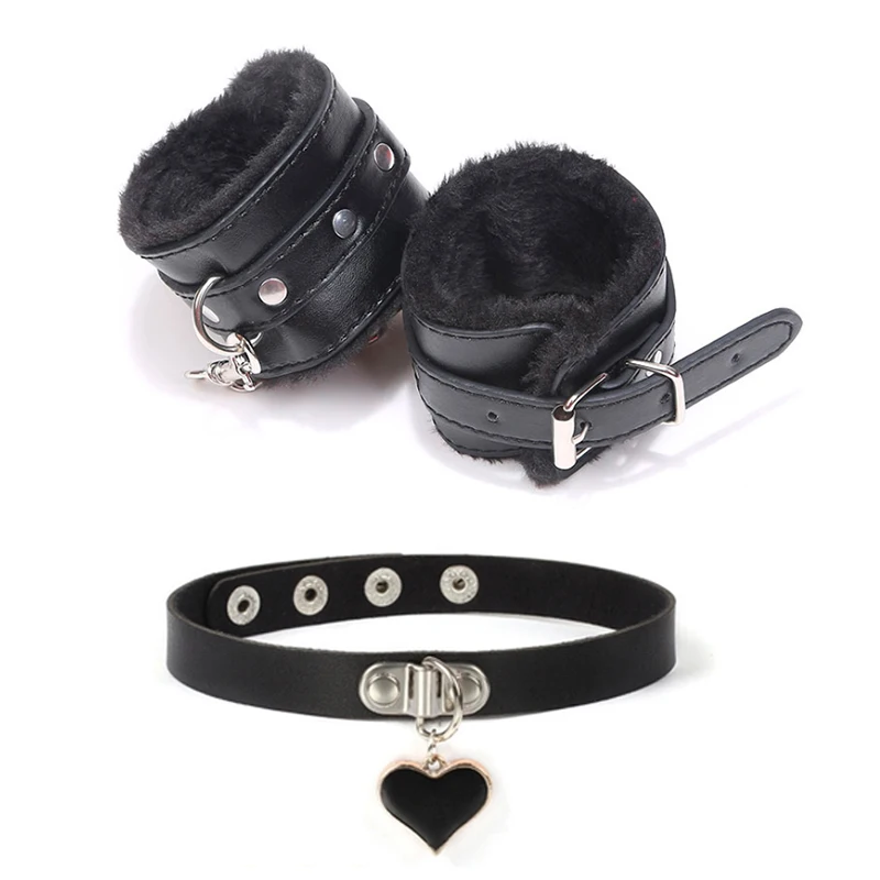 БДСМ бондаж ограничитель рабыня ошейник и наручники из искусственной кожи