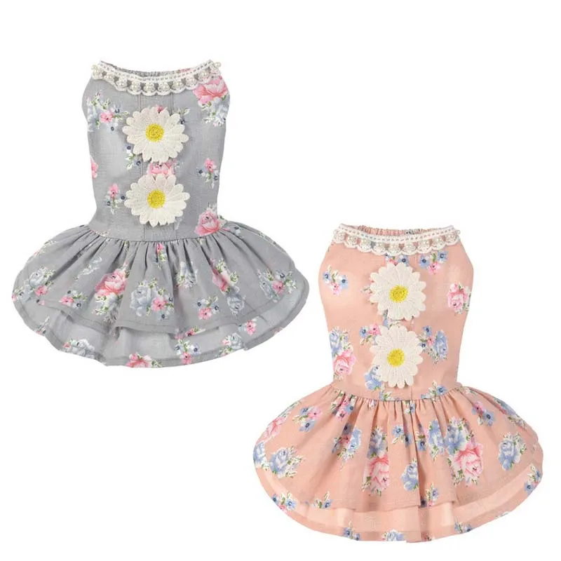 Новинка летнее платье для собак кружевные платья с двумя подсолнухами принцессы