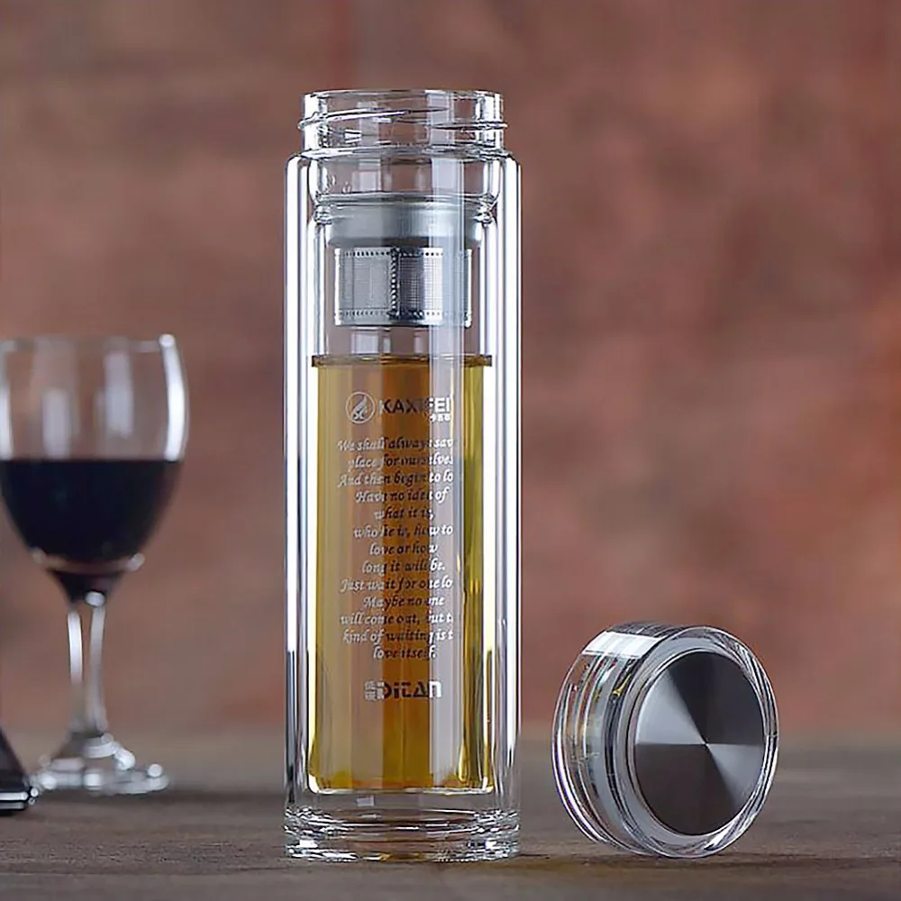 Двухслойная стеклянная бутылка для воды с чайным фильтром экологичное