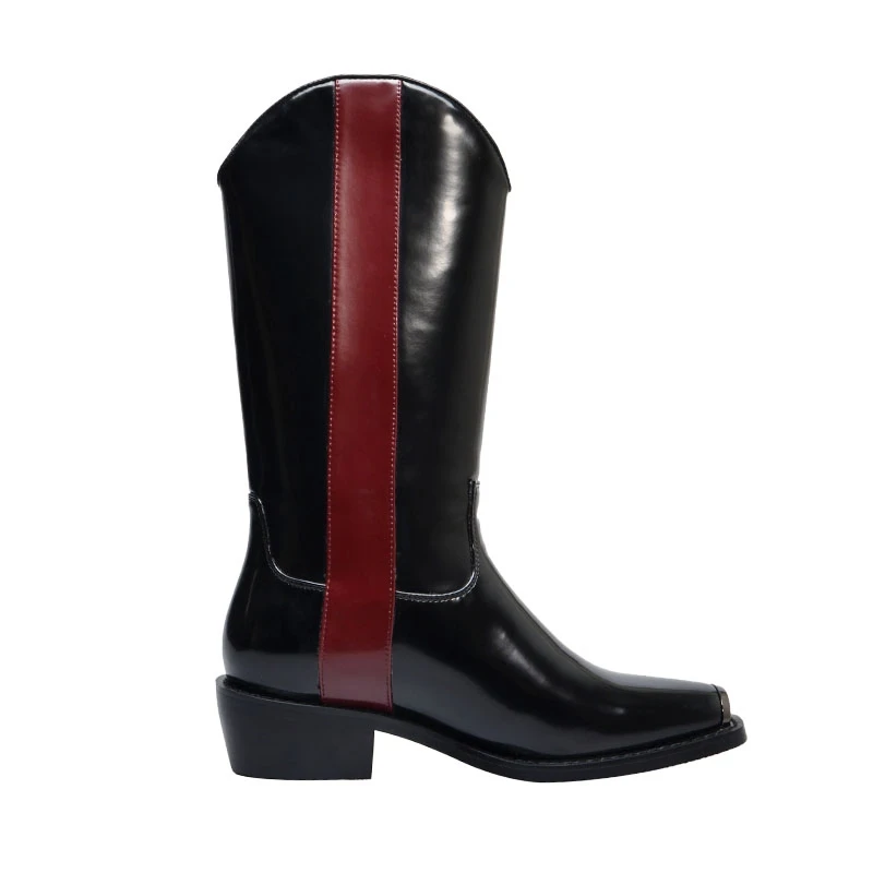 

EGONERY Woman Shoes Autumn New Fashion Mixed Colors Handmade Genuine Leather Mid Calf Boots Outside Mid Heels Square Toe Shoes