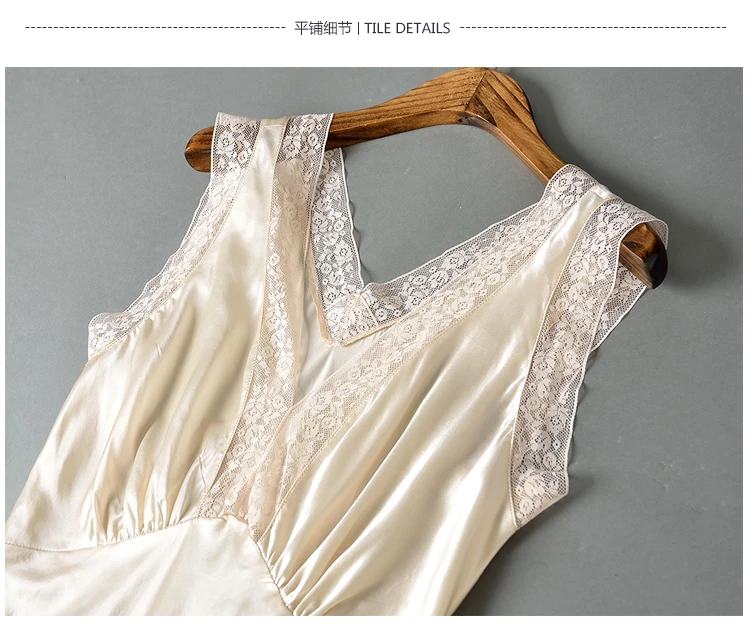 Женская ночная сорочка из чистого шелка пикантная кружевная рубашка без рукавов