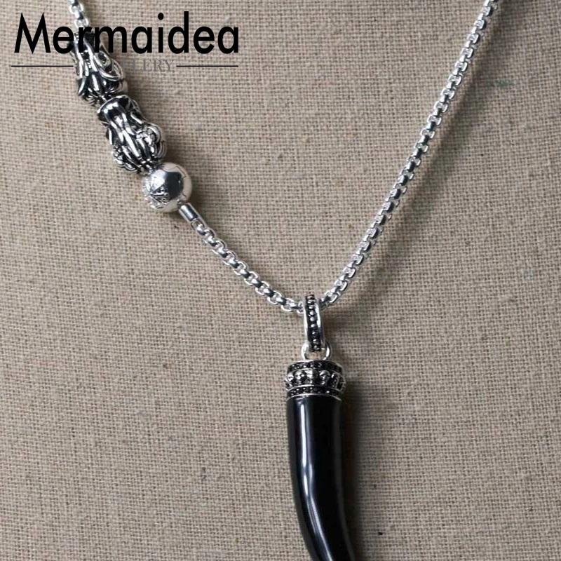 Skull Dragon Beads Tiger Tooth Pendants Necklaces Men Women Trendy Style silver plated Rebel Fashion Jewelry Gift | Украшения и
