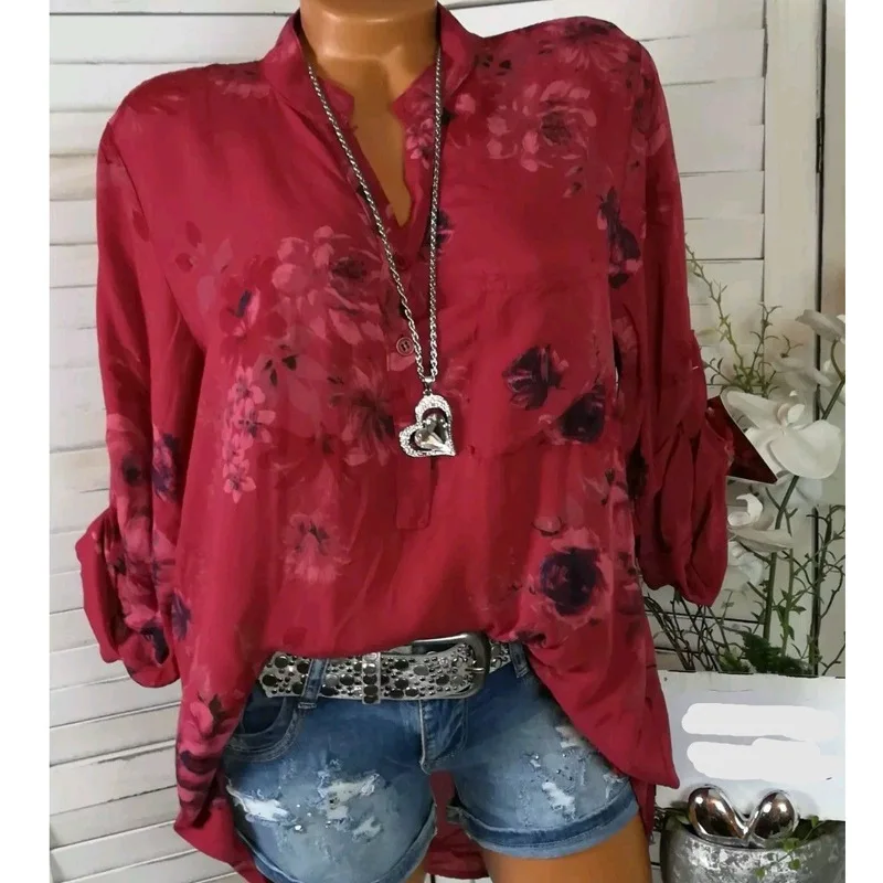 Женская блузка с модным принтом в стиле ретро популярная рубашка размера плюс