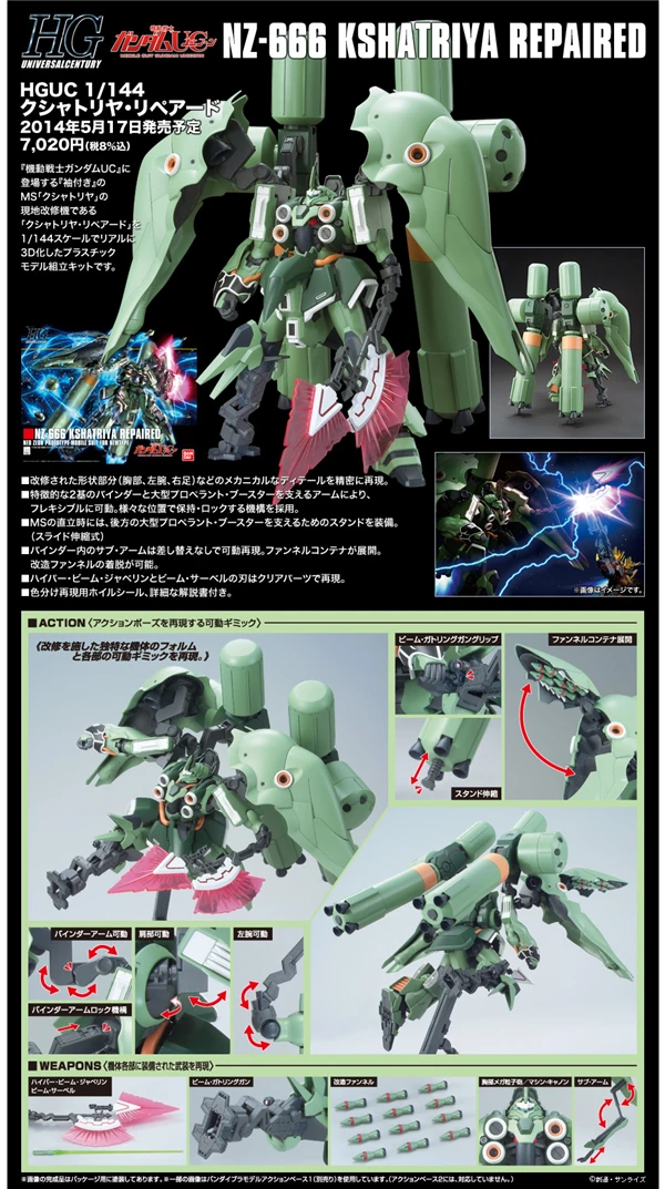 Gundam HG 1/144 модель NZ-666 KSHATRIYA ремонт единорог GUNDAM мобильный костюм детские игрушки с держателем