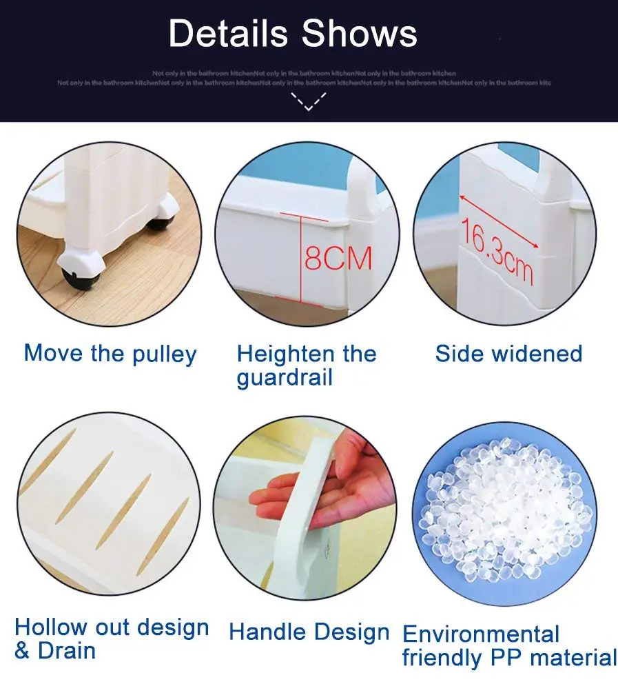 3 ярусная тонкая тележка для хранения с выдвижным зазором Вращающаяся башня