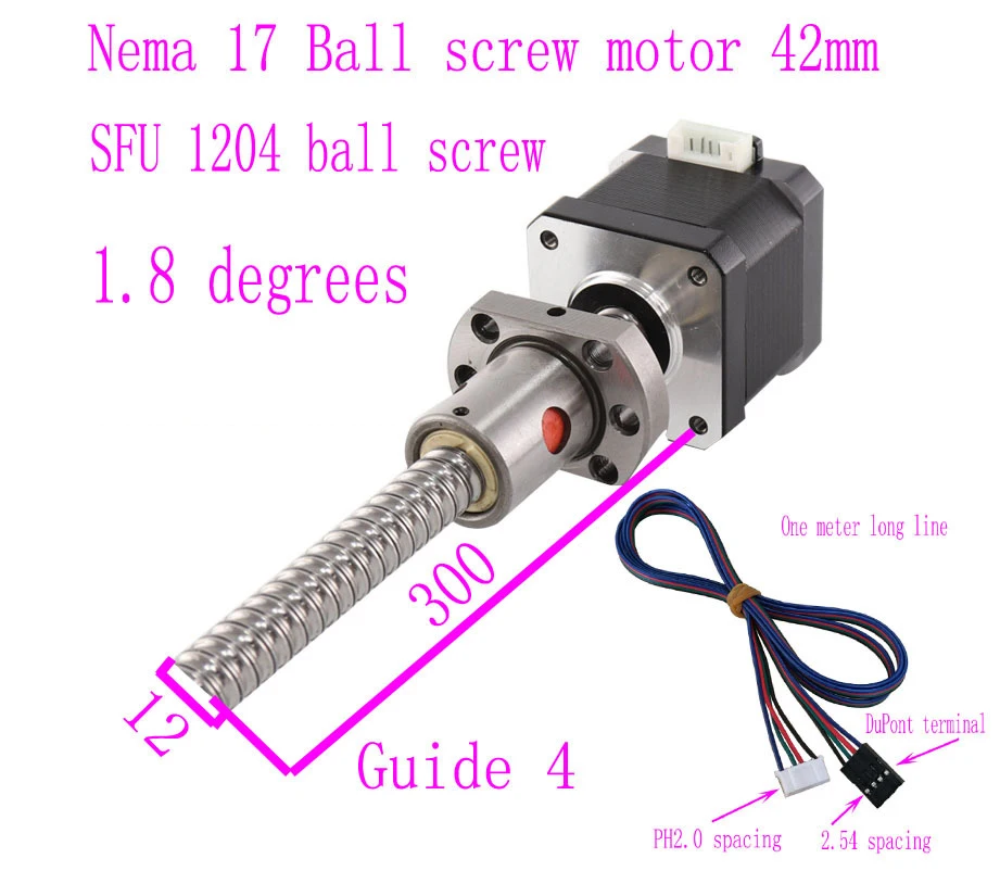 42 шариковый винт шаговый двигатель спиральный шаг 4 SFU1204 0.4Nm Nema 17 42 шариковый шаговый двигатель