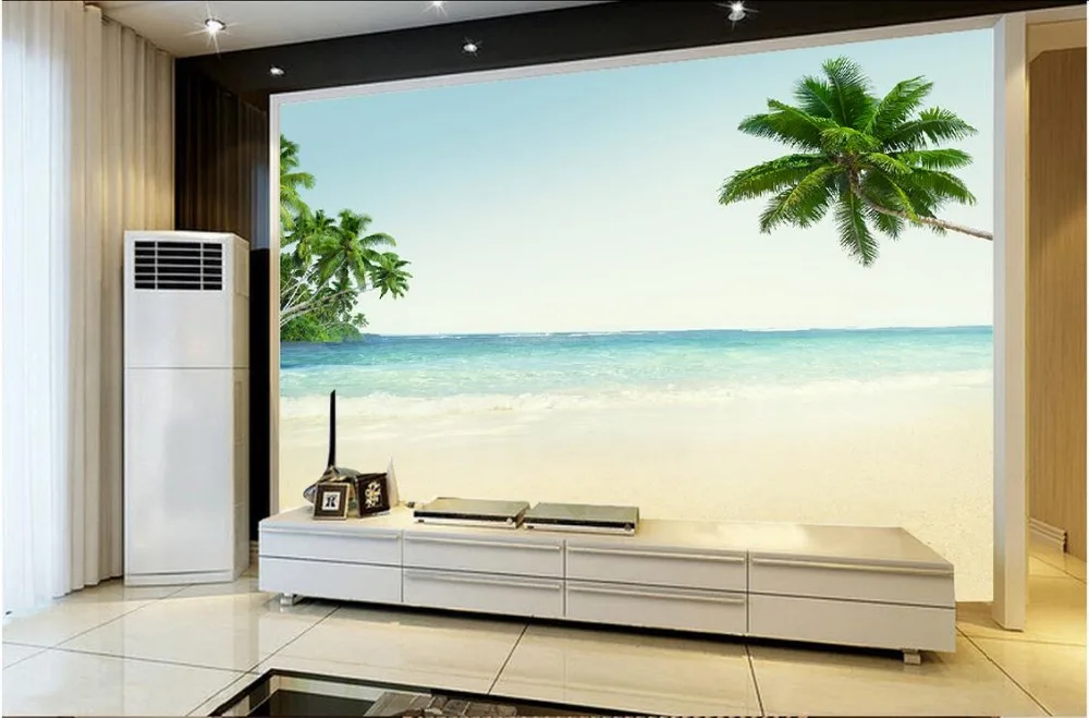 Лидер продаж 3d обои Эгейское пляжные кокосовой пальмой 3D настенные фрески
