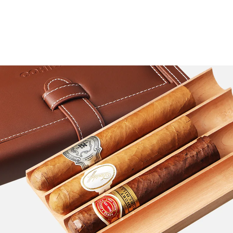 Чехол для ноутбука COHIBA, кожаный, для путешествий, для сигар, портативный, для сигар, содержит 4 сигары, изготовленные из искусственной кожи и кедрового дерева, HH-136