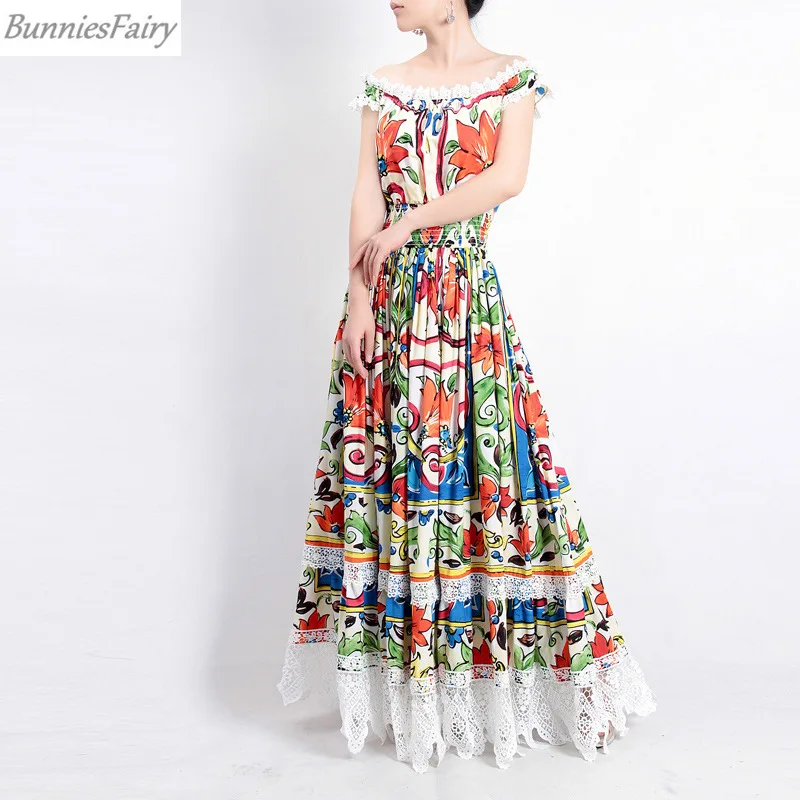 BunniesFairy 2019 летнее женское разноцветное фарфоровое Платье макси с геометрическим