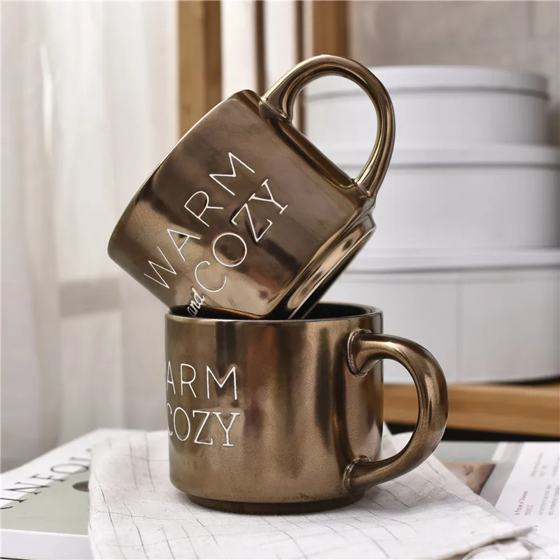 Classical Retro Metal Coffee Cups Ceramics Nordic Style Golden Handgrip Mugs 400ml Handmade Milk Cup Mug Best Gifts | Дом и сад