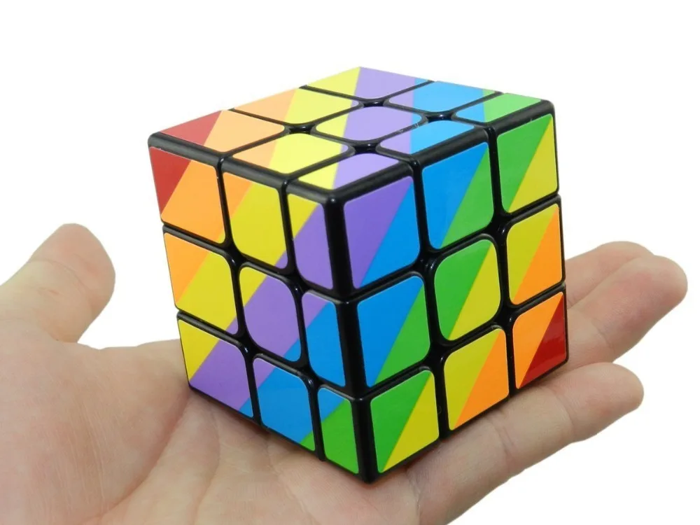 

D-FantiX Yj Unequal Magic Cube 3x3 Speed Cube Black and Blue Rainbow Stickers Puzzle Toys Games for Kids Adults Student